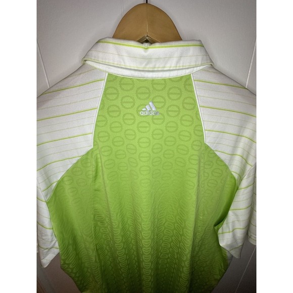 Adidas Climacool Golf Polo Shirt Mens Size 2XL White/Green Striped Performance - Picture 4 of 5